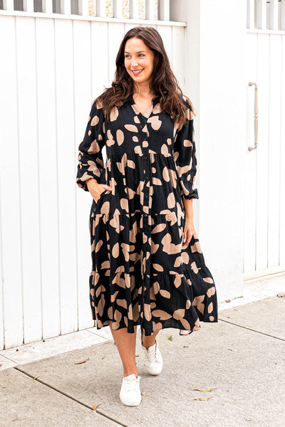 Sharpe Dress - Tan Black Spot