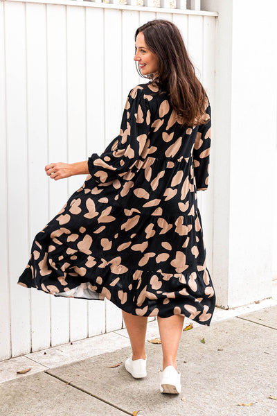 Sharpe Dress - Tan Black Spot
